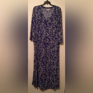 WOMAN WITHIN NWOT. SIZE 1X 22-24 BLUE / BLACK / WHITE FLORAL PRINT, MAXI DRESS